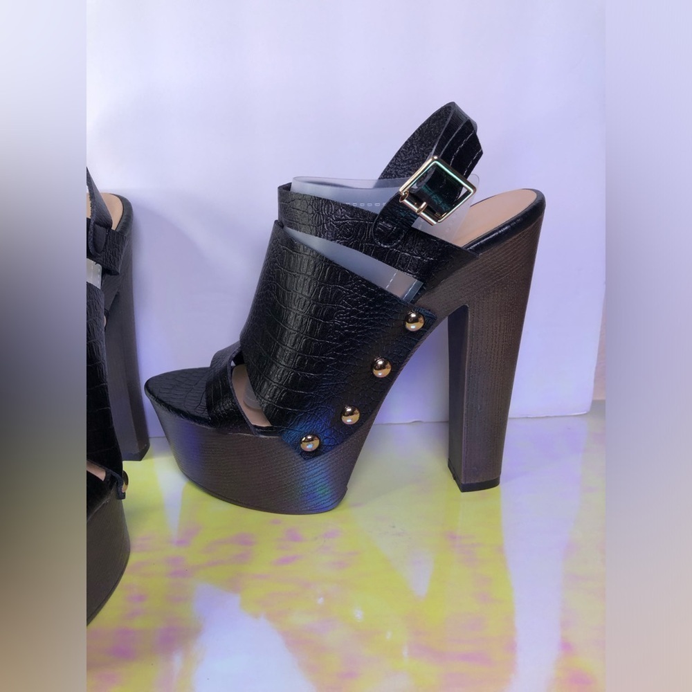 Black Croc-Embossed Platform Heels size 7 NWOT - Picture 12 of 13
